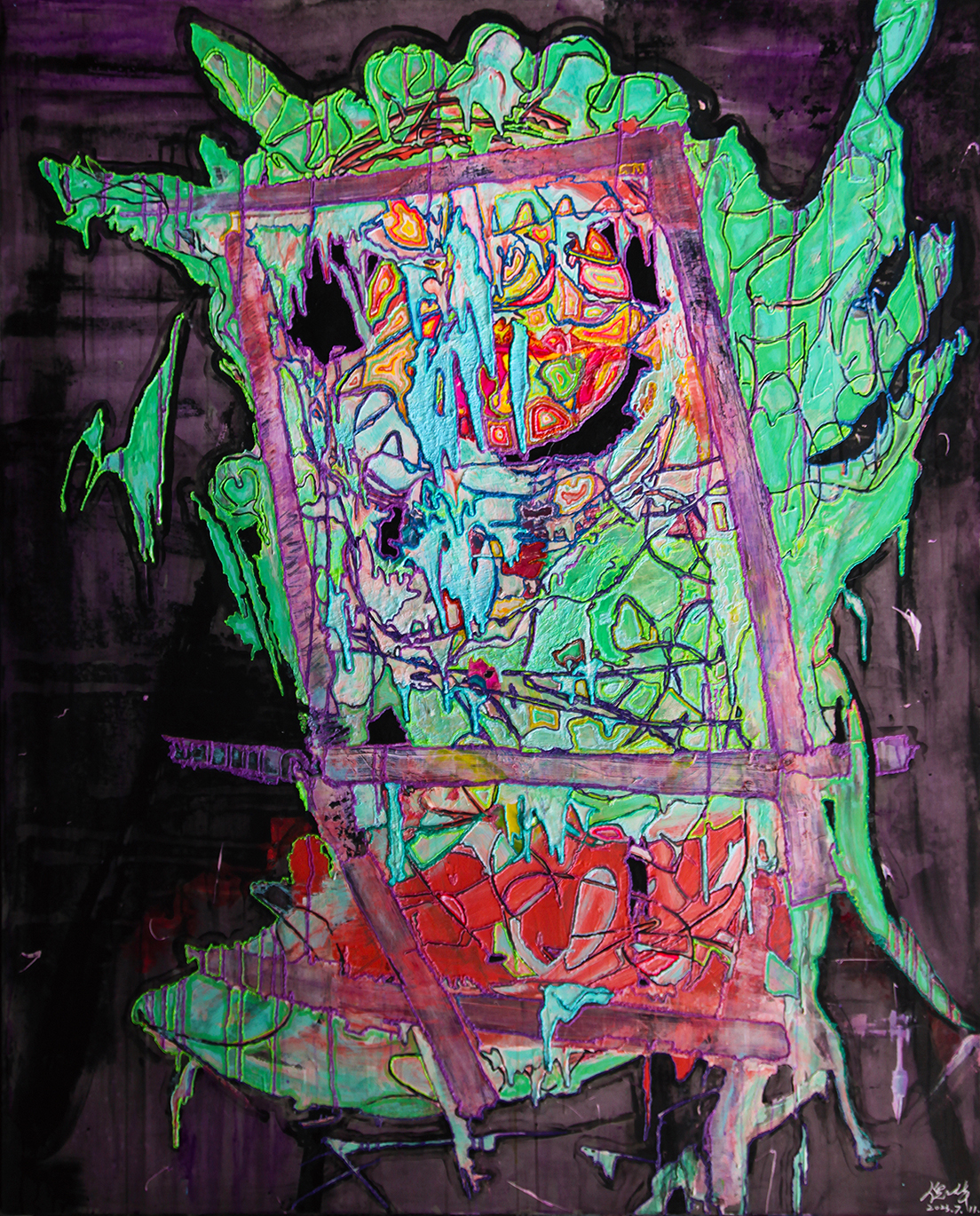 未来之痕-绿色精灵 135X165cm 丙烯及3D打印材料等 画布 2023.jpg