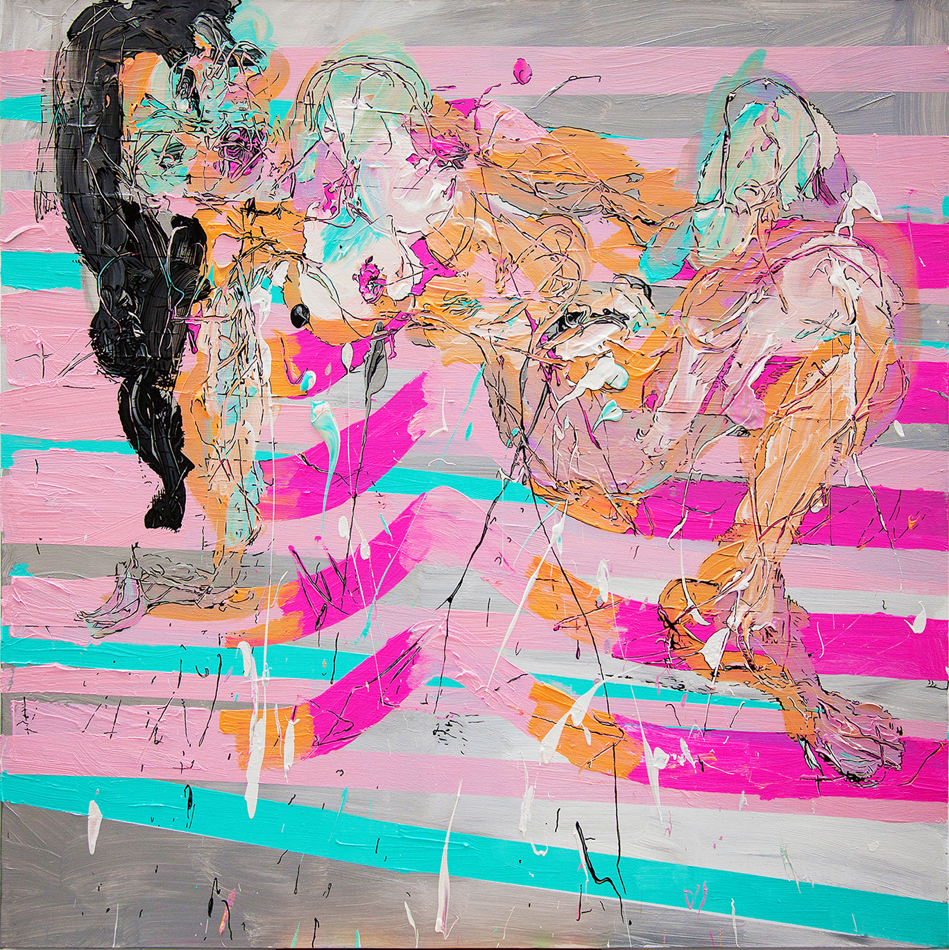 粉蓝条形上的人影 100x100cm  布上丙烯 2021.jpg