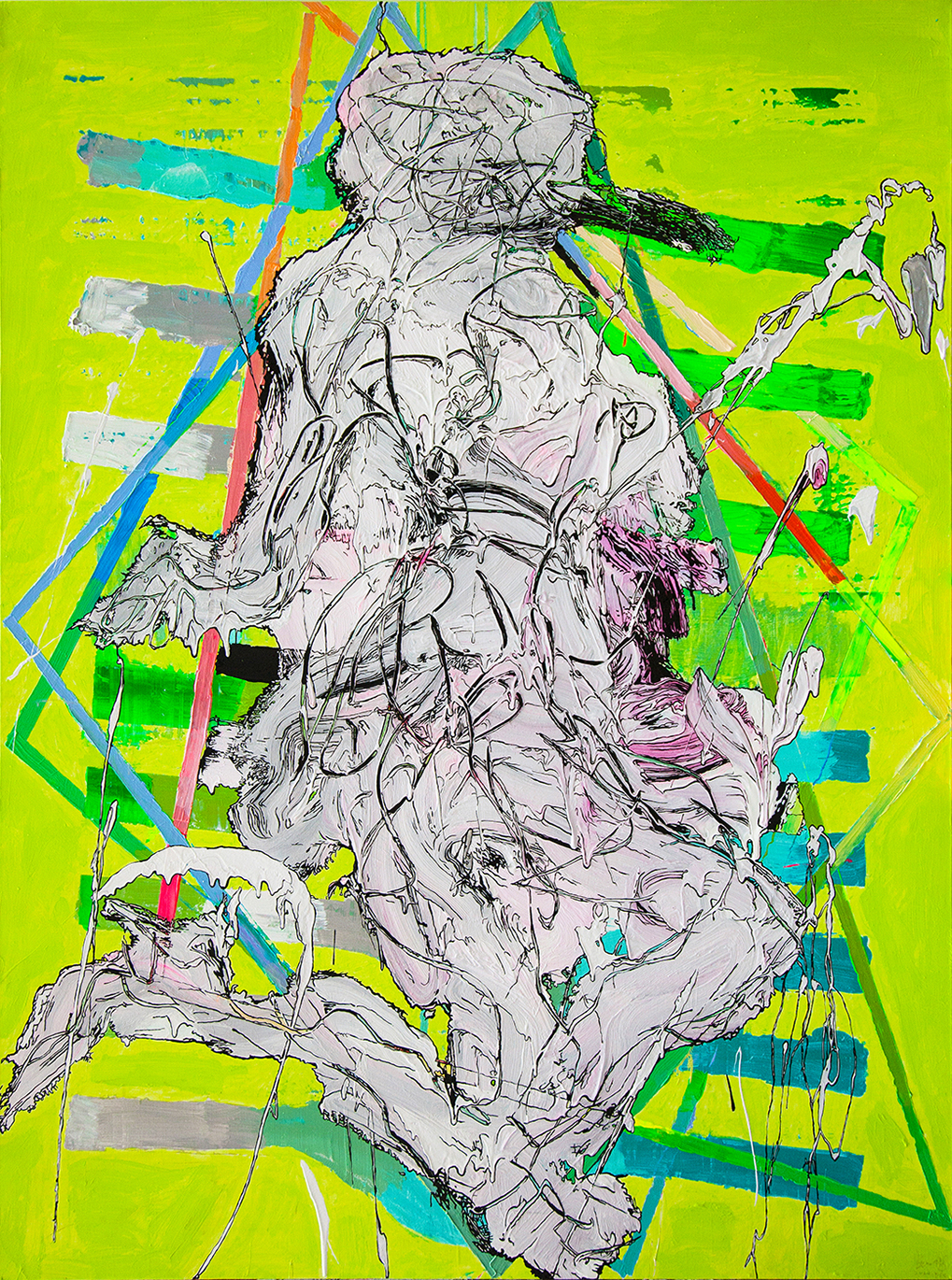 黄绿色背景前的鸟人怪兽 120x160cm 布上丙烯 2022.jpg