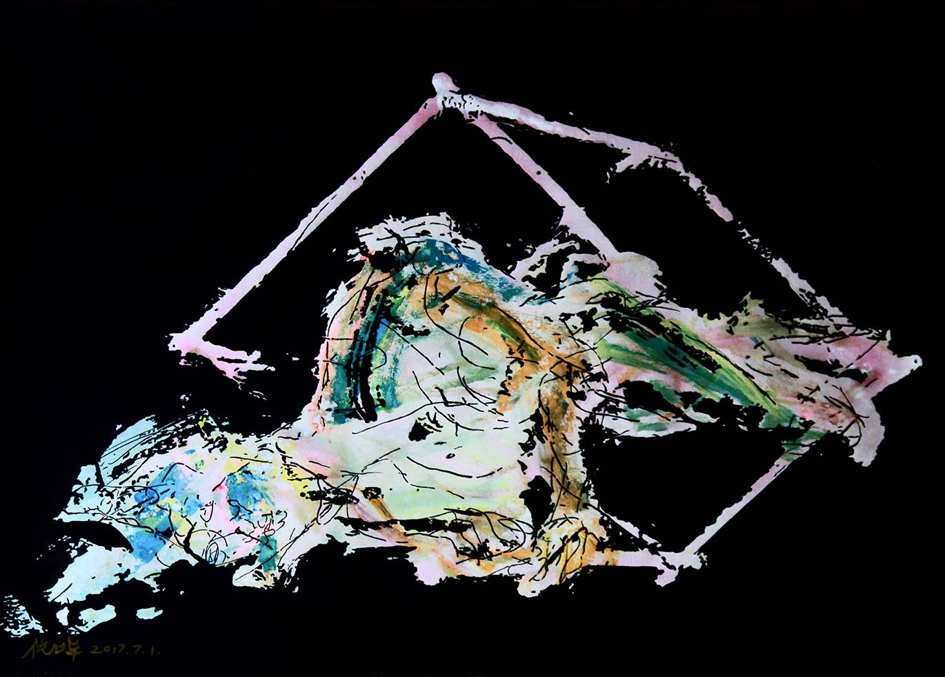 Tracing Series-The figure framed3  Arcrylic and water colour on paper 2017.jpg