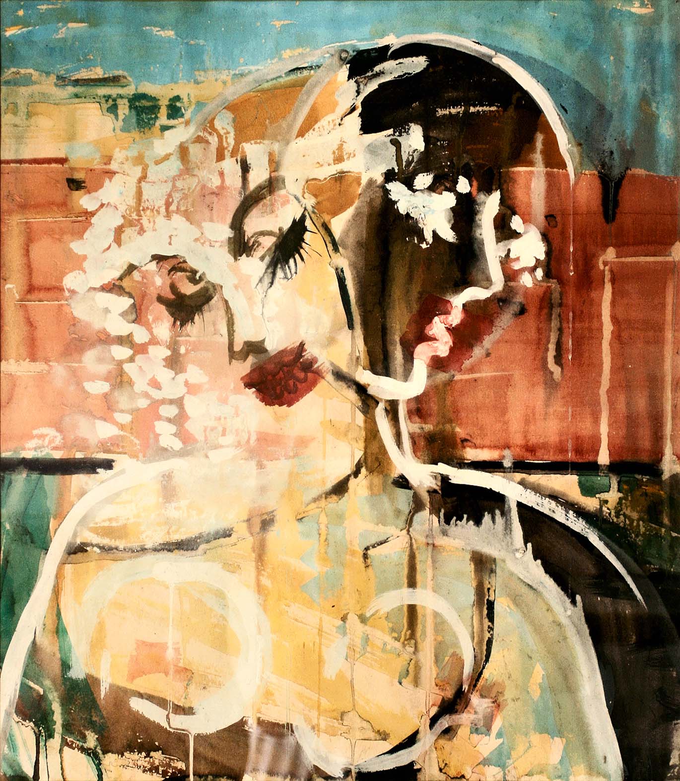 Marilyn Monroe front of a red wall- Water colour and acrylic on paper 1988.jpg